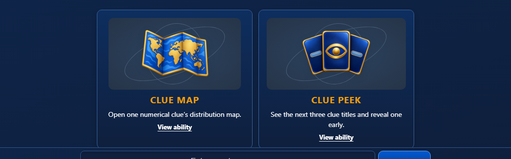 The Ability tab with available cards and their information controls